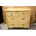 Victorian Pine Chest of Three Long Drawers, 94cms long x 79cms high