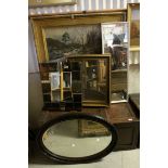 Four Mirrors including Oval Mirror and Tiled Framed Mirror, largest 91cms long