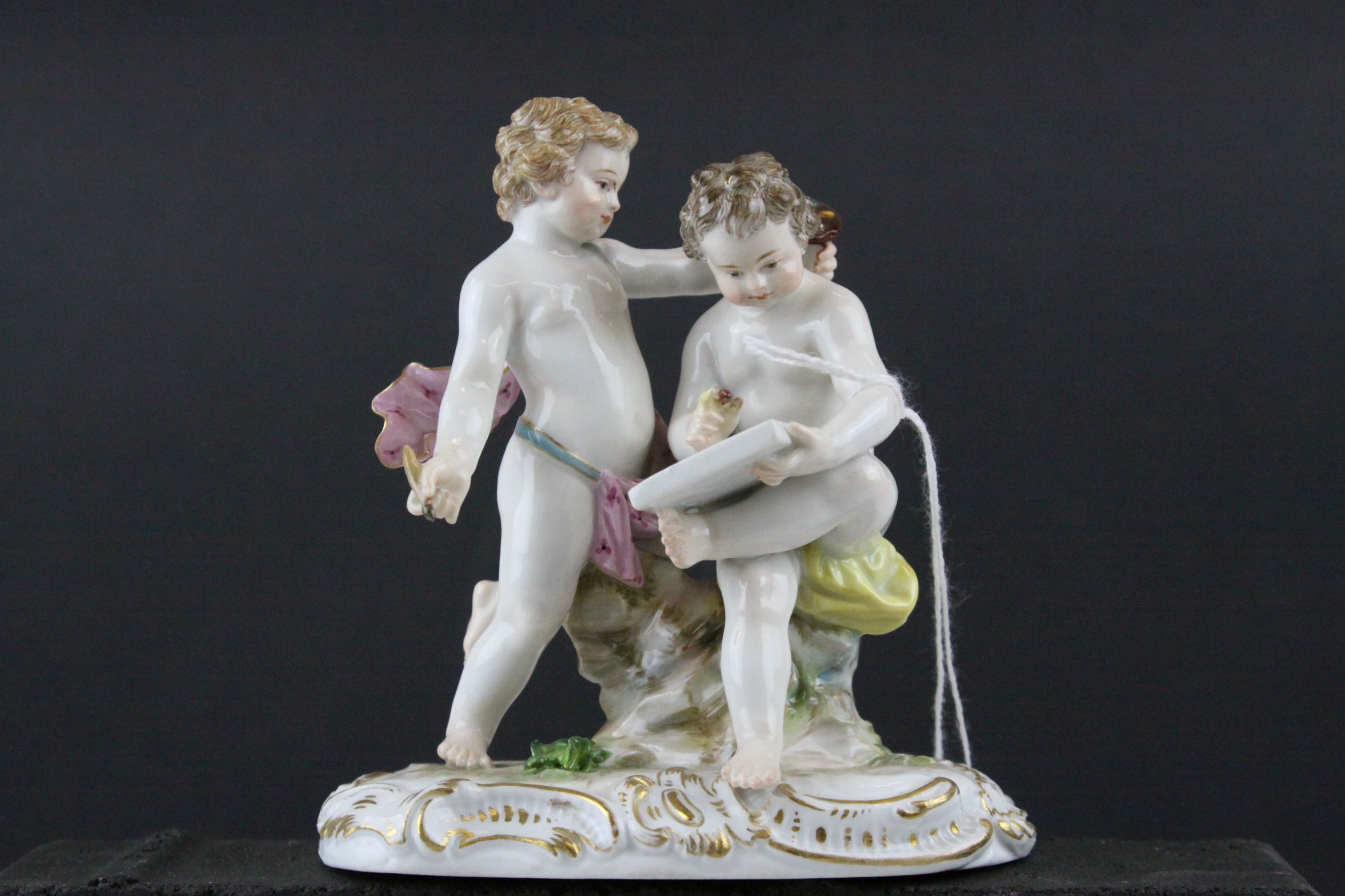 Meissen Porcelain Figure Group of Two Children / Infant Artists, the base decorated with gilt