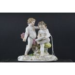 Meissen Porcelain Figure Group of Two Children / Infant Artists, the base decorated with gilt