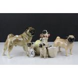 Beswick Pug ' Champion Cutmil Cupie ' together with Two further Ceramic Pugs and a Pair of Ceramic