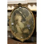 Thomas Gainsborough, Ornate Oval Gilt Framed Print on Domed Glass ' Portrait of Georgiana Duchess of