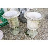 Pair of Large Garden Urn Shaped Planters on Stands, 92cms high