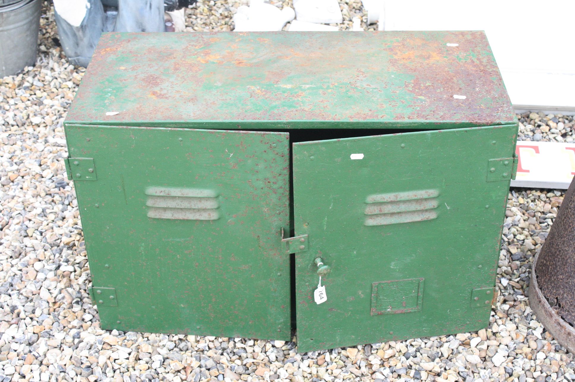 A green painted two door industrial cabinet. - Image 2 of 3