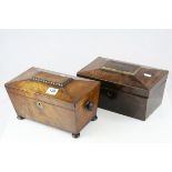 Regency Mahogany Sarcophagus Tea Caddy, 32cms long together with another similar Tea Caddy (a/f)