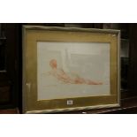 Gilt Framed Signed Sanguine Study of a Nude Female in Recline, 35cms x 51cms