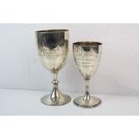 Two vintage fully hallmarked sterling silver tennis trophies to include a Walker & Hall example.
