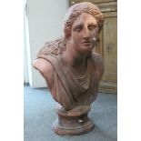 20th century Terracotta Bust of a Roman Style Figure, approx. 84cms high