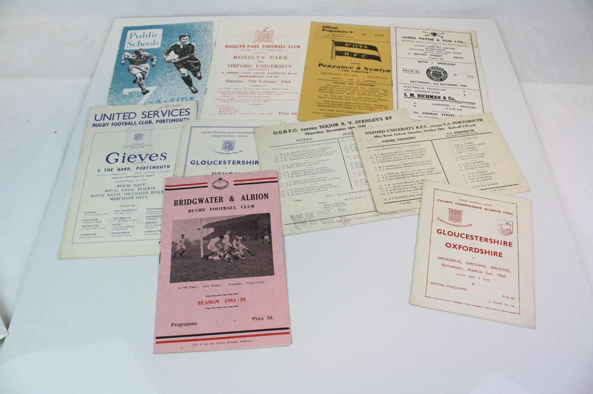 Rugby Union programmes - a selection of 10 issues, mostly 1940s /1950s, to include fixtures at