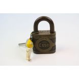 ESSO petrol pump with bronze padlock with key: 3.25" hight: 350g weight