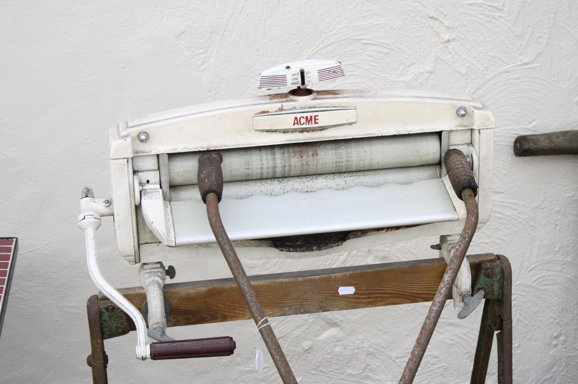 Mid 20th century ' Acme ' Mangle together with a Vintage Push-along Lawn Mowver - Image 3 of 3