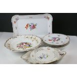 A quantity of continental ceramics to include Meissen floral decorated plates dishes etc.