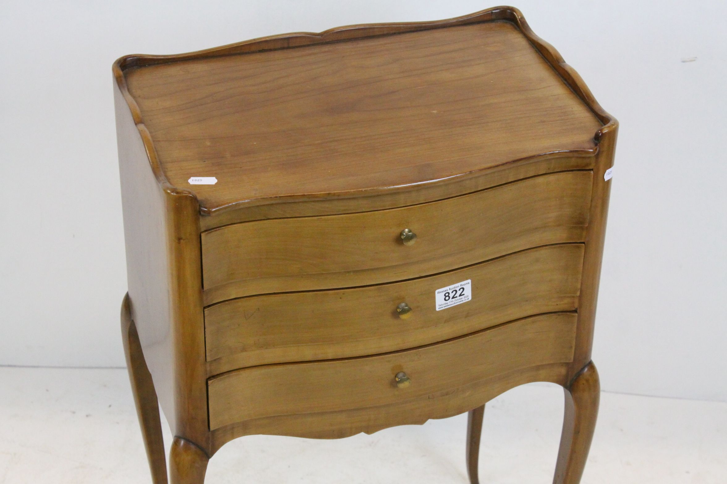 French Walnut Bedside Chest / Small Cabinet of Three Drawers raised on slender cabriole legs, - Image 2 of 4