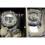 Adams ' Landscapes ' Part Blue and White ' Dinner Service including Three Graduating Meat Plates,