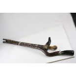 Bamboo Shaft Walking Stick, Twisted Walking Stick with Horn Handle and a Tibetan Style Walking