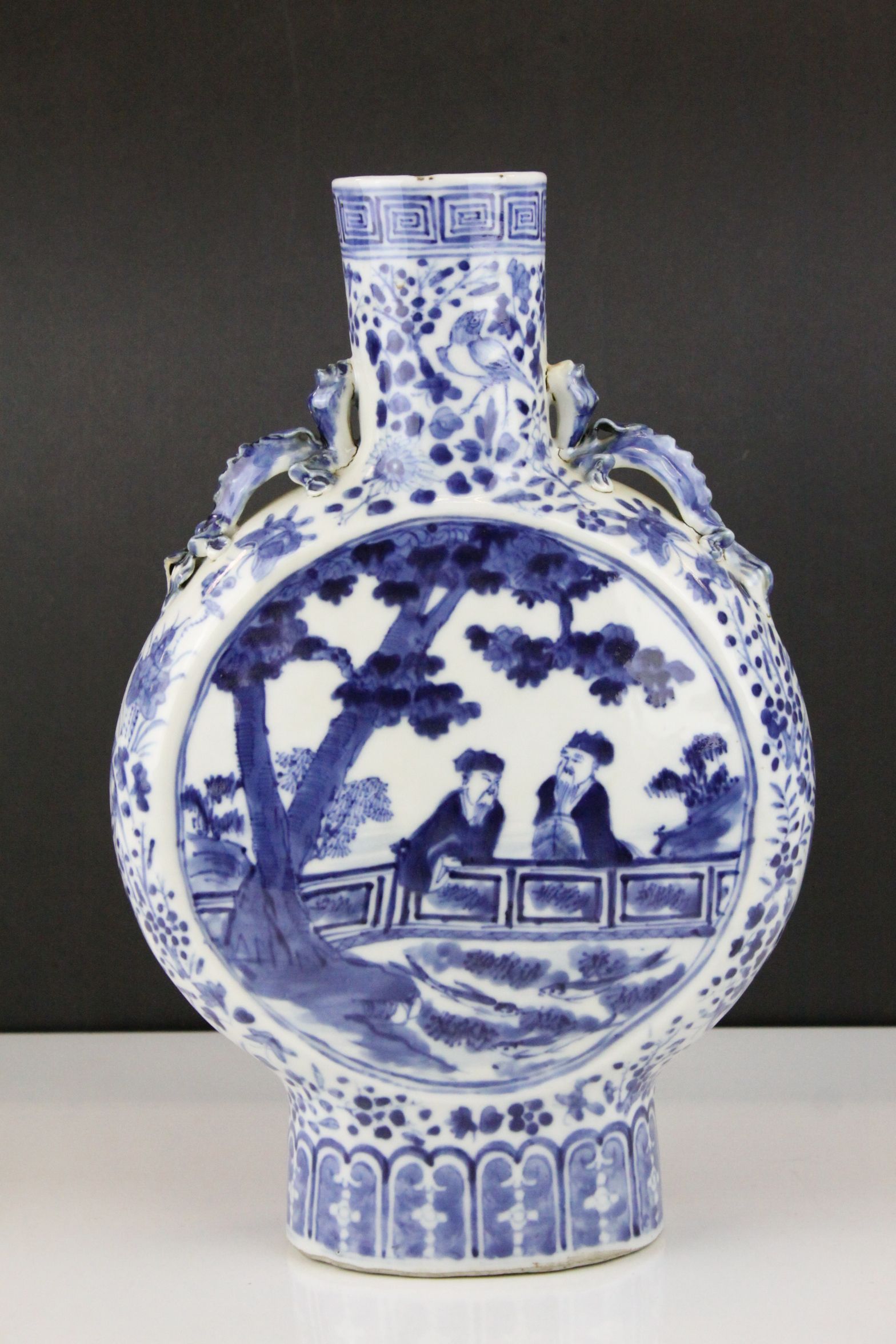 Chinese Blue and White Moon Flask, 31cms high - Image 2 of 9