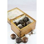 Wooden Box containing a Quantity of Victorian Wooden Mushroom Furniture Handles plus few Ceramic