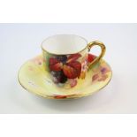 Royal Worcester Hand Painted Coffee Can & Saucer dates 1933, Kitty Blake