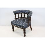 Late 19th / Early 20th century Tub Chair with upholstered top rail and seat and turned spindle back