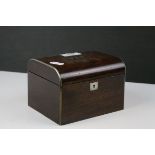 19th century Rosewood Single Compartment Tea Caddy, the hinged lid inlaid in Silver with the