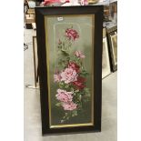 Oil on Canvas Large Still Life Study of a Display of Pink and Red Roses, 97.5cms x 35.5cms