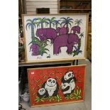 Tony Veale (20th century) Two Lithographic Prints of Panda Bears and Purple Elephants, 60cms x