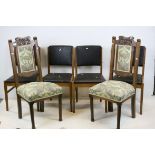 Set of Four Mid 20th century Chairs with Black Leatherette Upholstered Backs and Seats together with