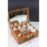 Mid 20th century Leather Cased Travel Vanity Case with some contents, 25cms wide