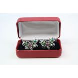 A silver and plique a jour Butterfly cufflink's