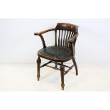 Victorian Captain's / Tub Chair with Slatted Back and Leather Covered Seat, 82cms high