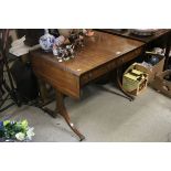 Regency Inlaid Mahogany Sofa Table with two drawers, raised on rectangular end supports with sabre