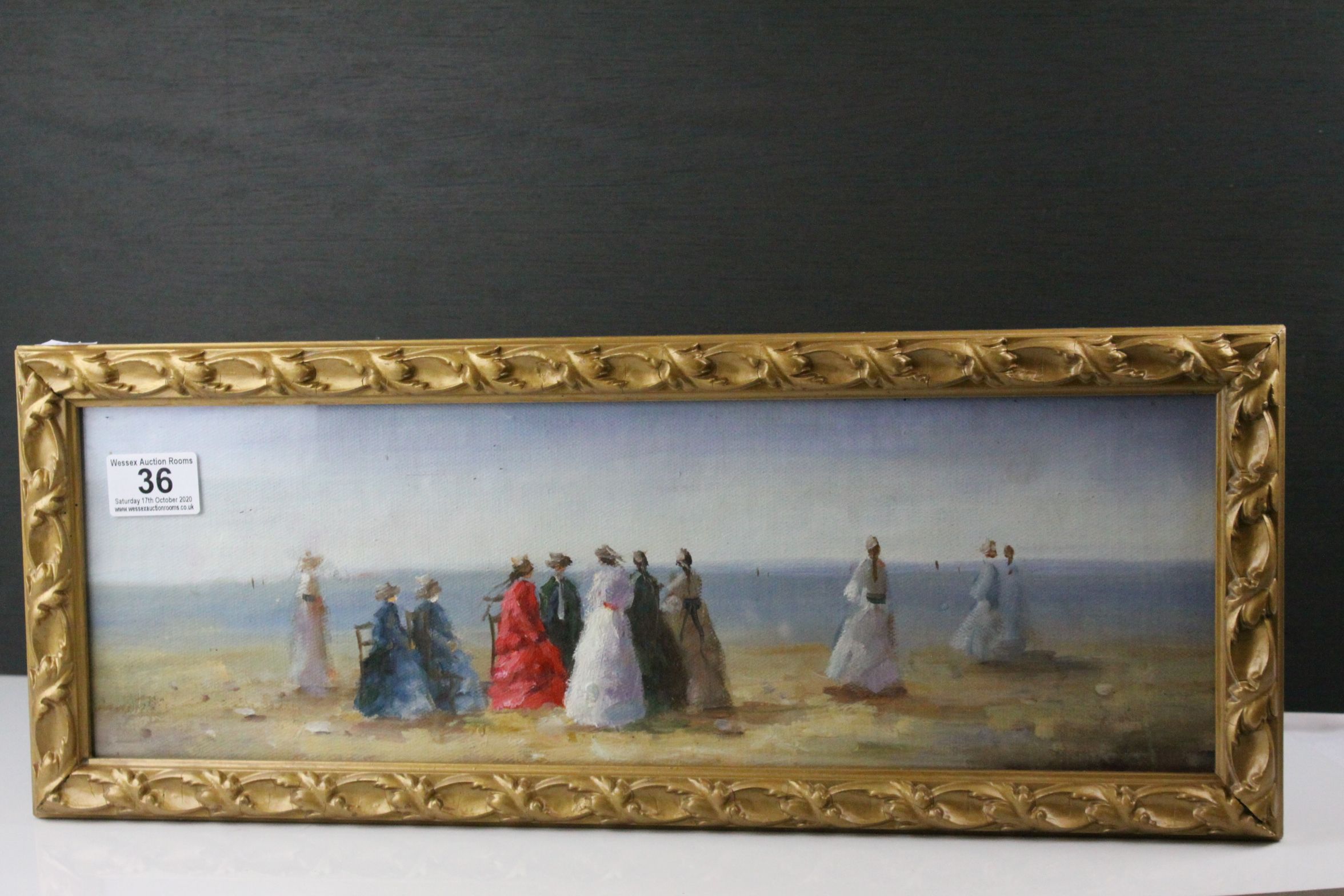Gilt Framed Oil Painting of a Victorian Beach gathering