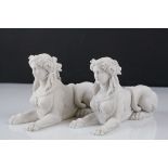 Pair of Parian ware Style Sphinx with the head of a Roman / Greek Woman and the body of a Lion,