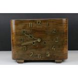 Art Deco 8 Day Walnut Cased Mantle Clock, the open face with brass arabic numerals, 22cms high
