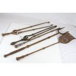 Set of Three Antique Steel Fire Irons together with Two further Fire Implements