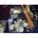 Three Boxes of Ceramics, Glassware and Silver Plate including Elkington Silver Plate Tray, Claret