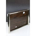 Art Deco Chrome and Walnut Serving Tray, 48cms long