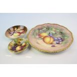 Three Royal Worcester hand painted cabinet plates all with fruit decoration and signed by the