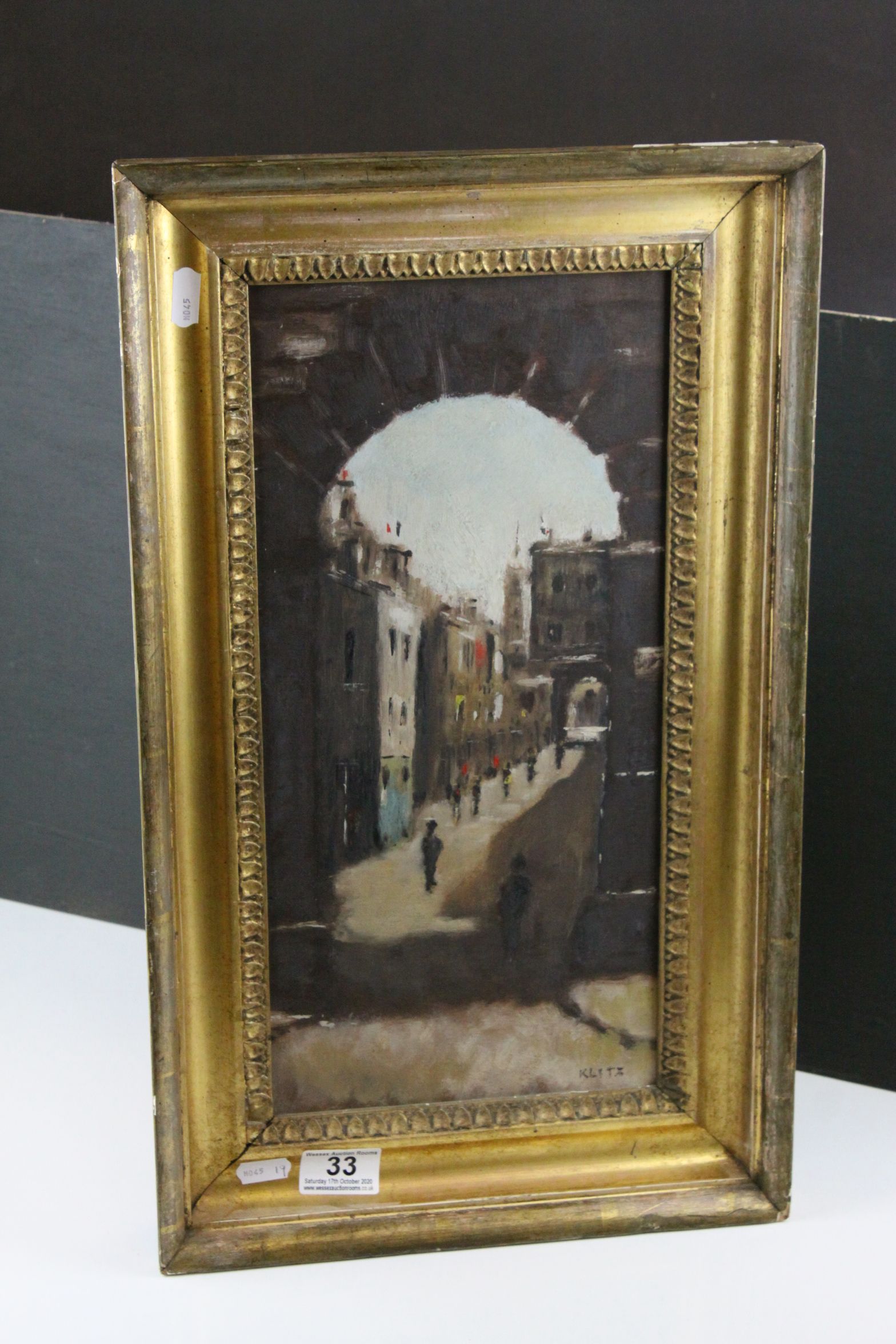 Anthony Robert Klitz (1917-2000), Oil Painting on Board of Street Scene through Archway, 40cms x