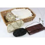 Four Ladies Evening Bags together with Linen and Lace Tablecloths, etc