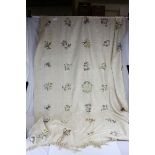 Early 20th century Gold Coloured Tablecloth with Flower Silk Thread Embroidery