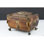 Regency Leather Covered Jewellery / Correspondence Casket, the shaped hinged lid with Brass