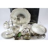 A quantity of silverplate and glass to include Elkington bon bon dish teapots gravyboat etc.