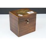 Regency Mahogany Single Compartment Tea Caddy with boxwood edging, the hinged lid inlaid with a