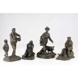 Three Heredities Bronze Effect Figures including Sheep Farmers and Farmer sewing Seeds, tallest