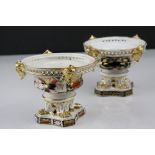 Pair of 19th century Crown Derby Imari Patterned Urns, 9cms high