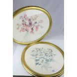 Pair of Oval Signed Gilt Framed Floral Studies