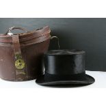 Late 19th / Early 20th century Leather Top Hat Box with Red Velvet Fitted Interior and with a