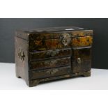 20th century Japanese Black Lacquered Jewellery Cabinet with hinged lift lid and drawers, 21cms