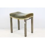 George VI Limed Oak Coronation stool by B. North & Son, upholstered in blue velvet, stamped to